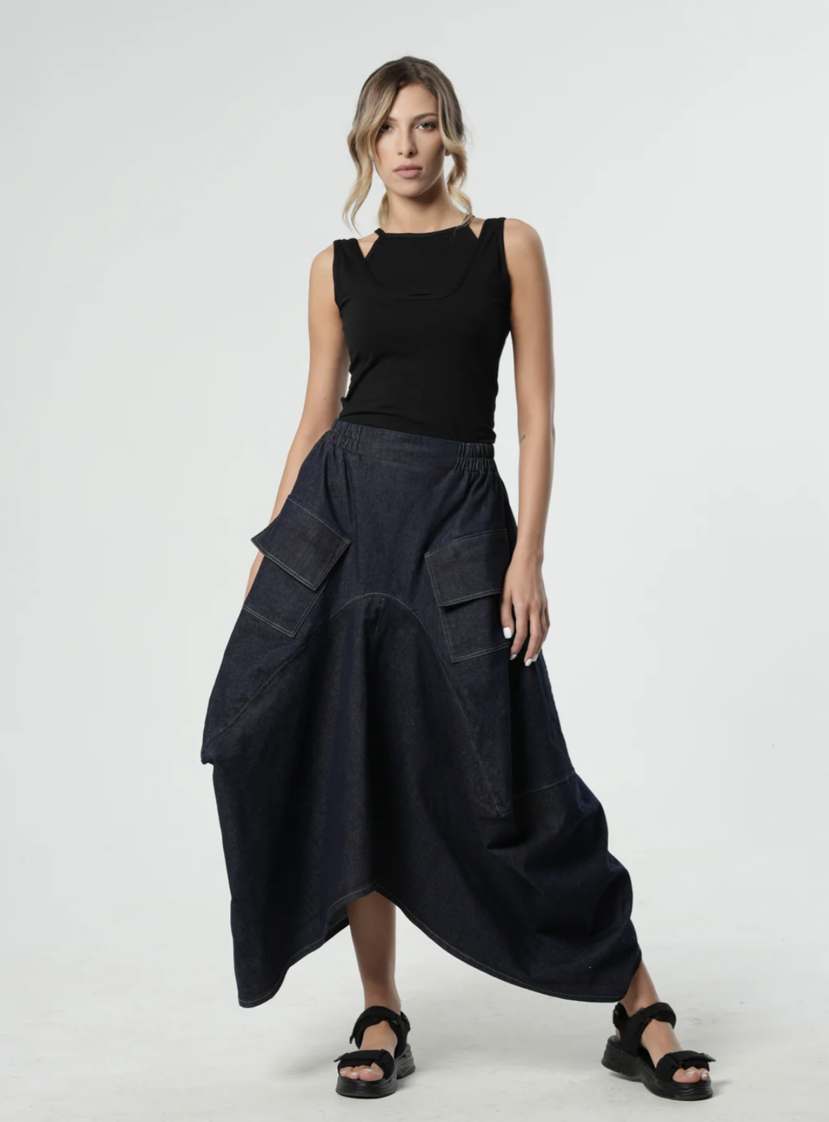 Denim Asymmetrical Skirt, a product by METAMORPHOZA