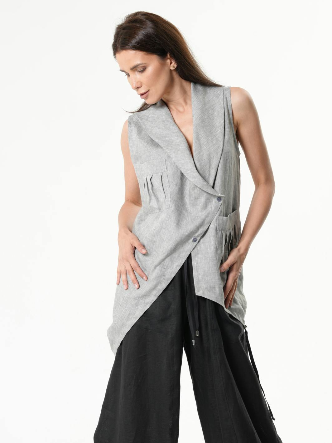 Thumbnail preview #8 for Asymmetric Linen Top / Sleeveless Linen Vest 