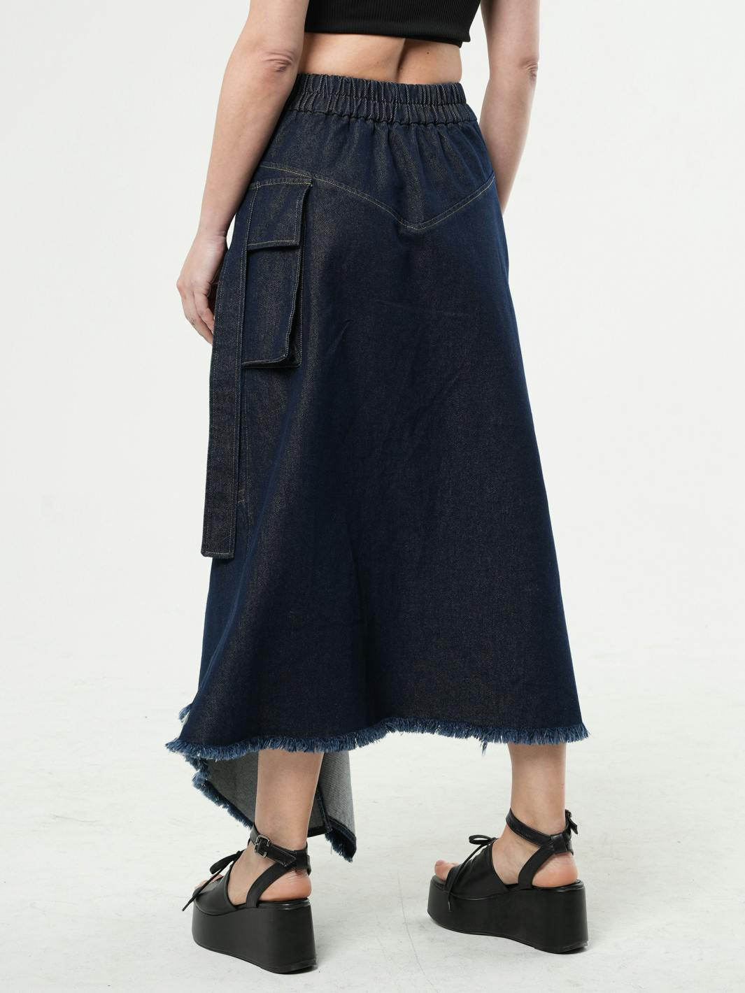 Thumbnail preview #3 for Asymmetric Denim Long Skirt with Zippers