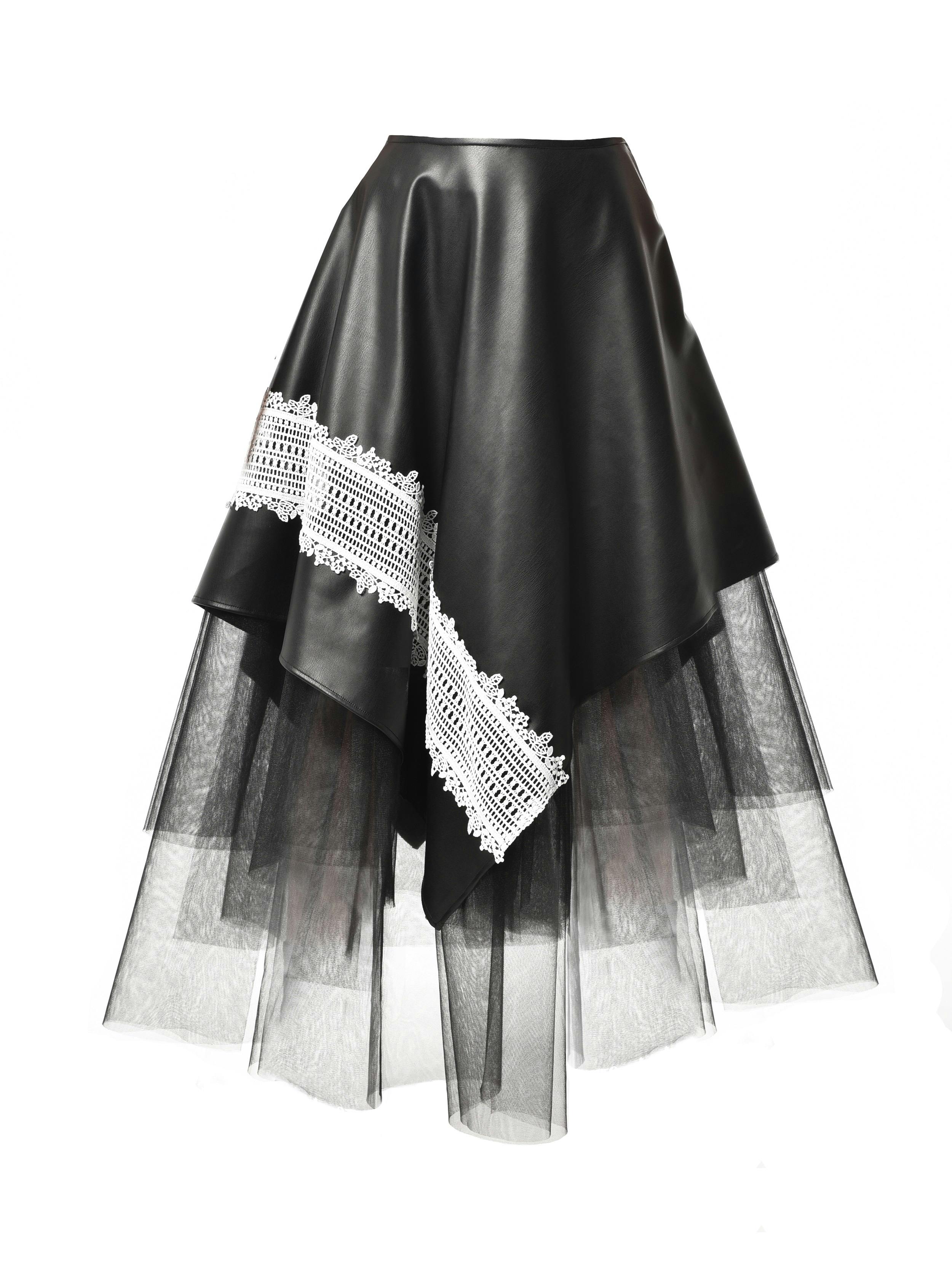 Thumbnail preview #4 for Vegan Leather Skirt With Tulle and Lace 