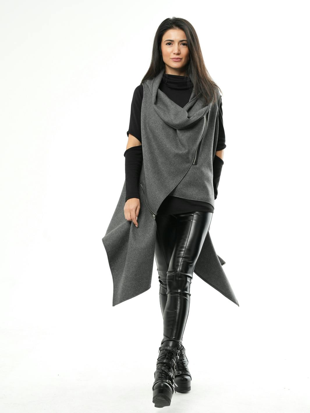 Thumbnail preview #0 for Asymmetric Sleeveless Vest In Gray