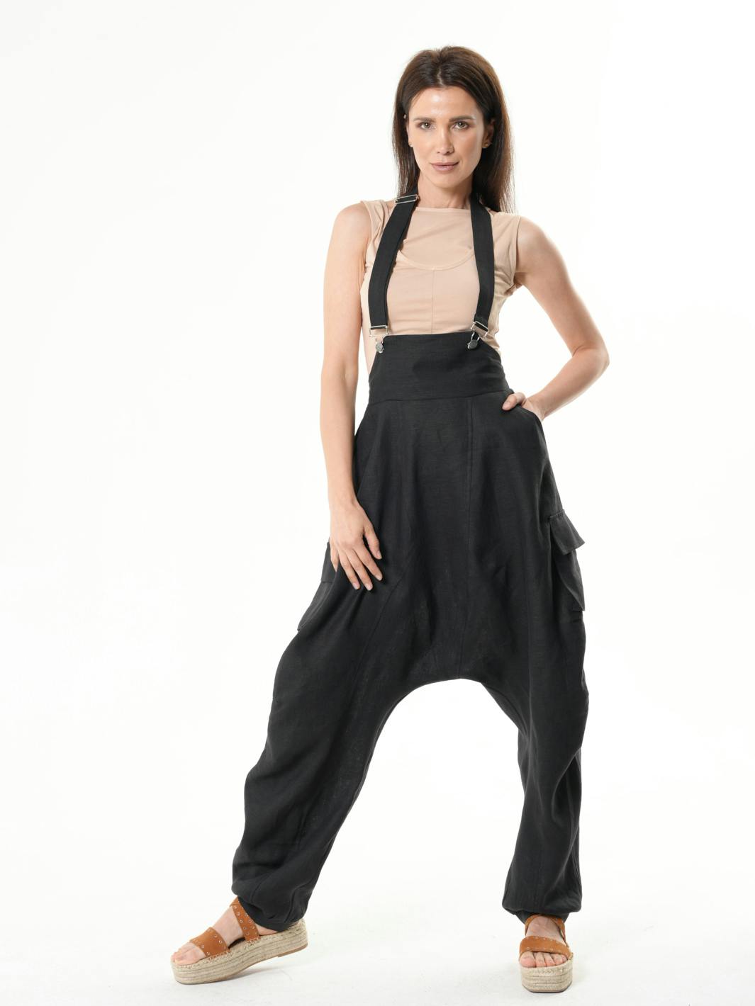 Oversize Linen Jumpsuit In Black , a product by METAMORPHOZA