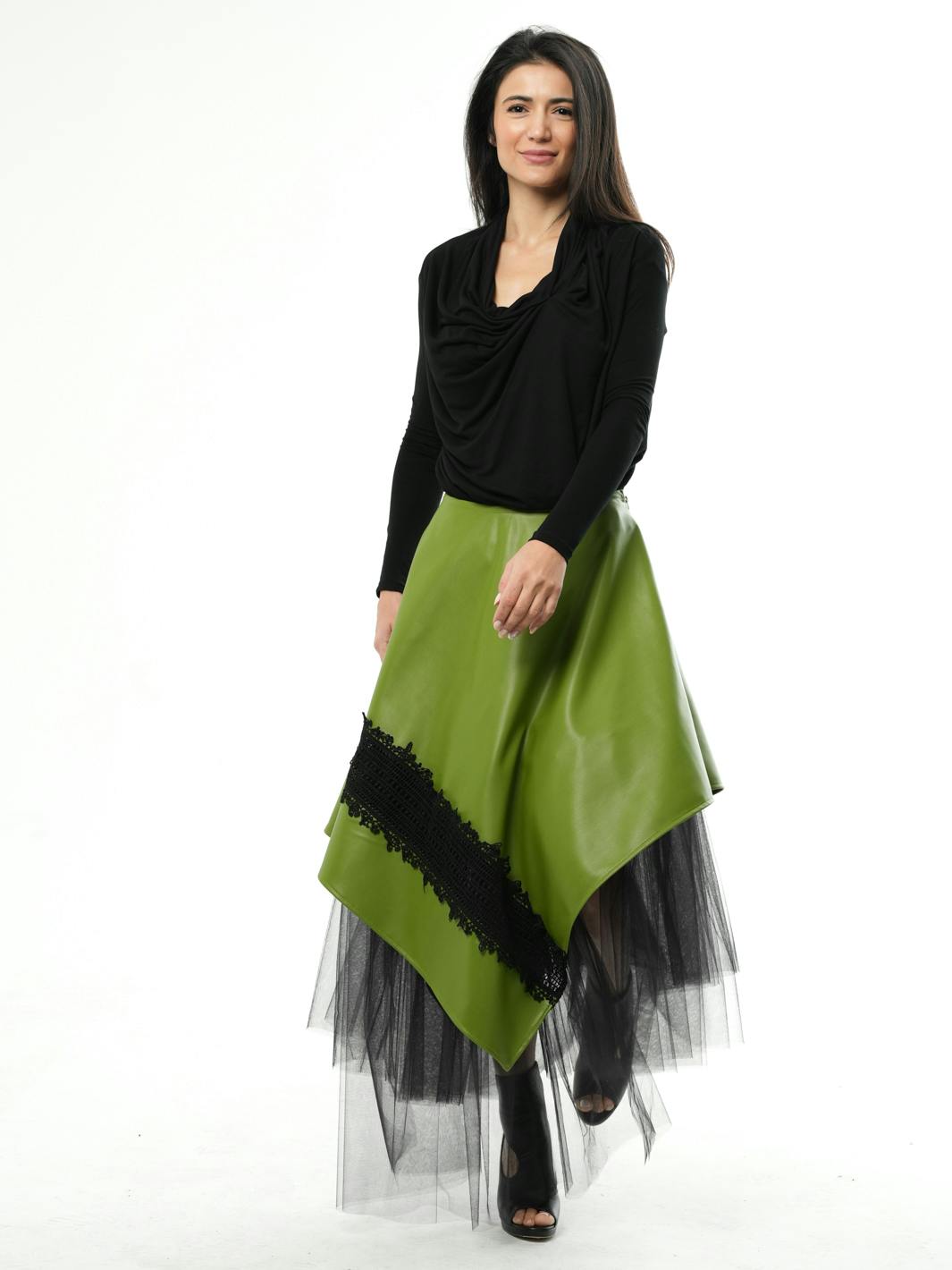 Thumbnail preview #5 for Vegan Leather Skirt With Tulle and Lace 