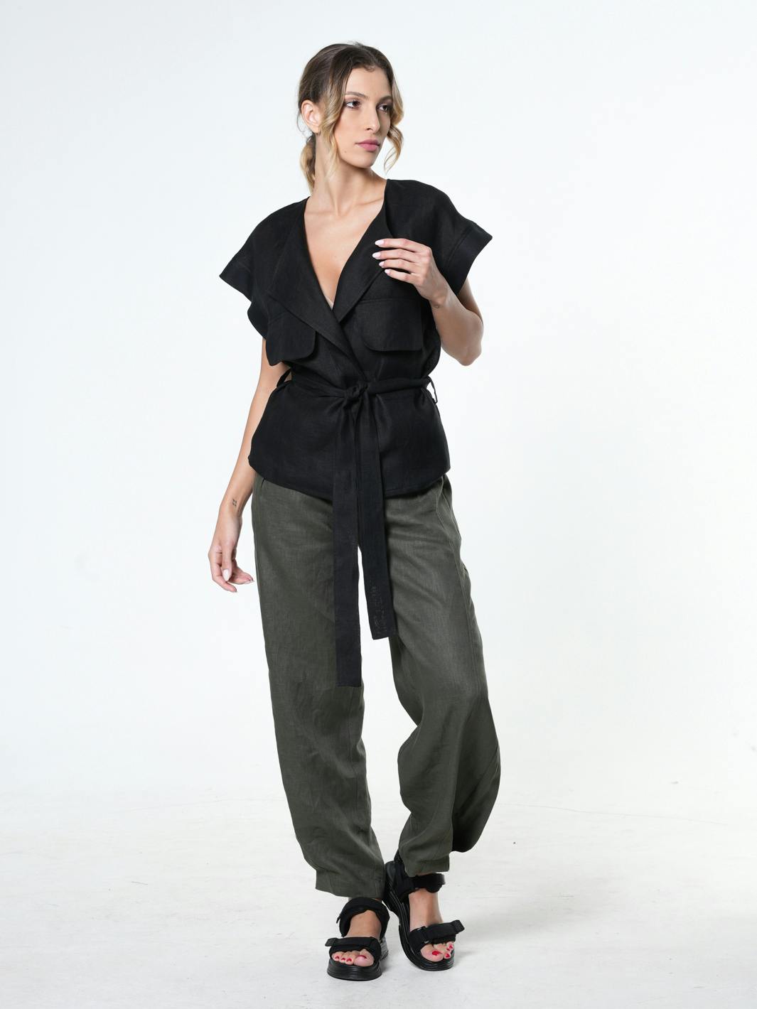 Thumbnail preview #2 for Wide-Leg Linen Pants With Pockets