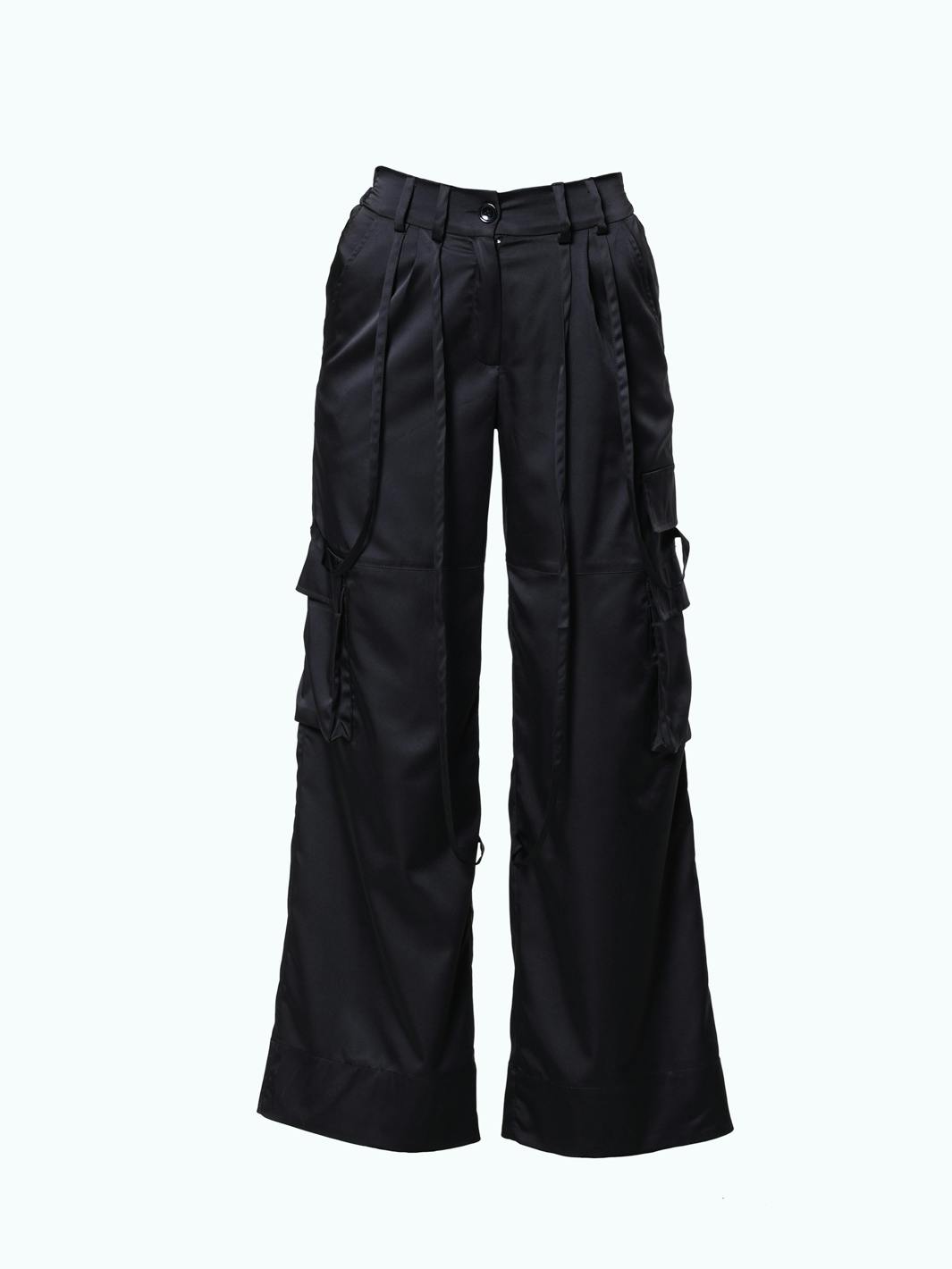 Thumbnail preview #3 for Black Satin Cargo Pants