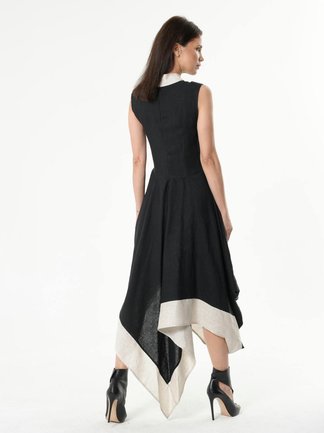 Thumbnail preview #6 for Long Linen Dress In Black and Beige