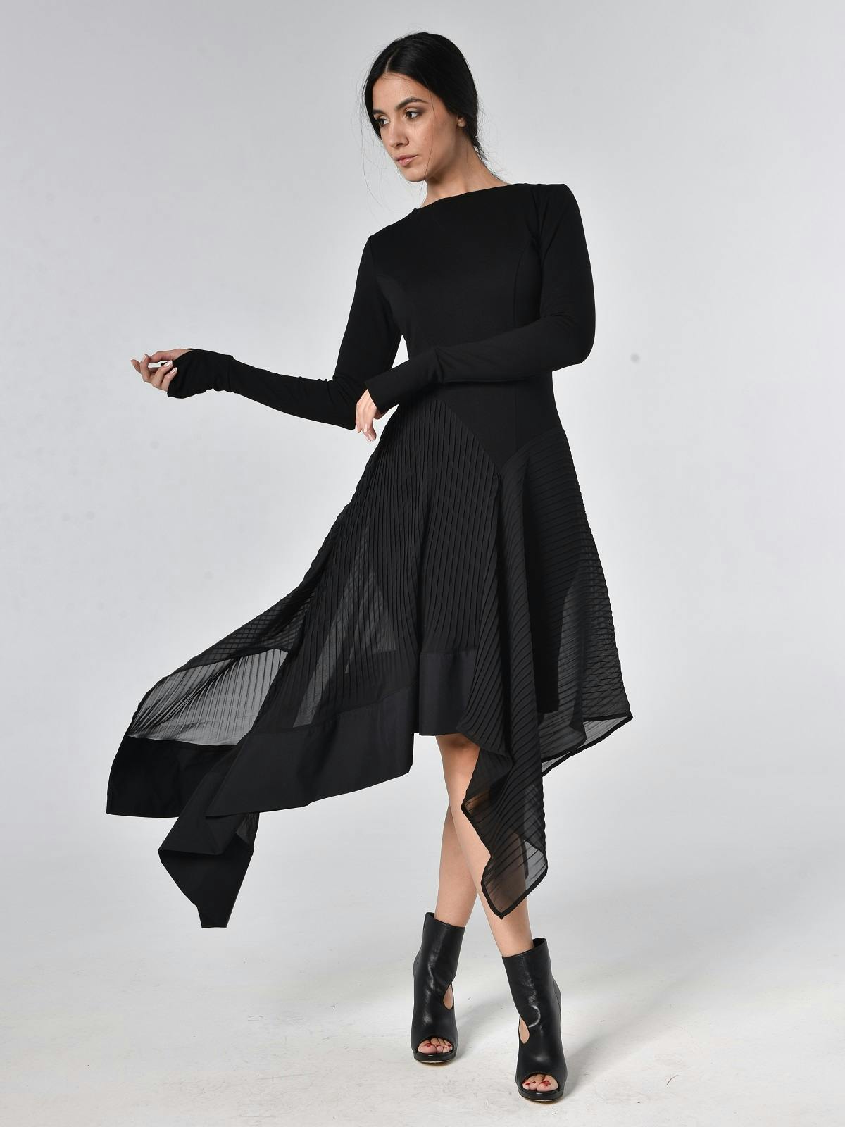 Thumbnail preview #0 for Black Pleated Chiffon Dress