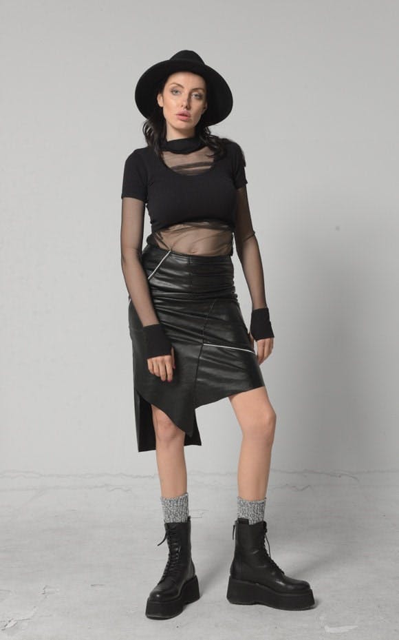 Thumbnail preview #2 for Vegan Leather Asymmetric Skirt