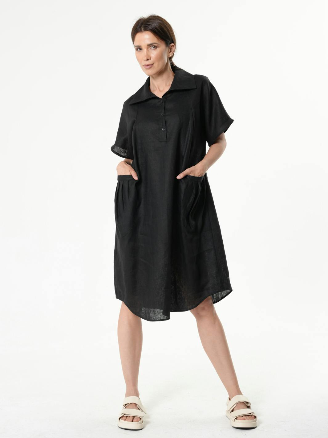 Thumbnail preview #1 for Midi Linen Dress With Side Pockets