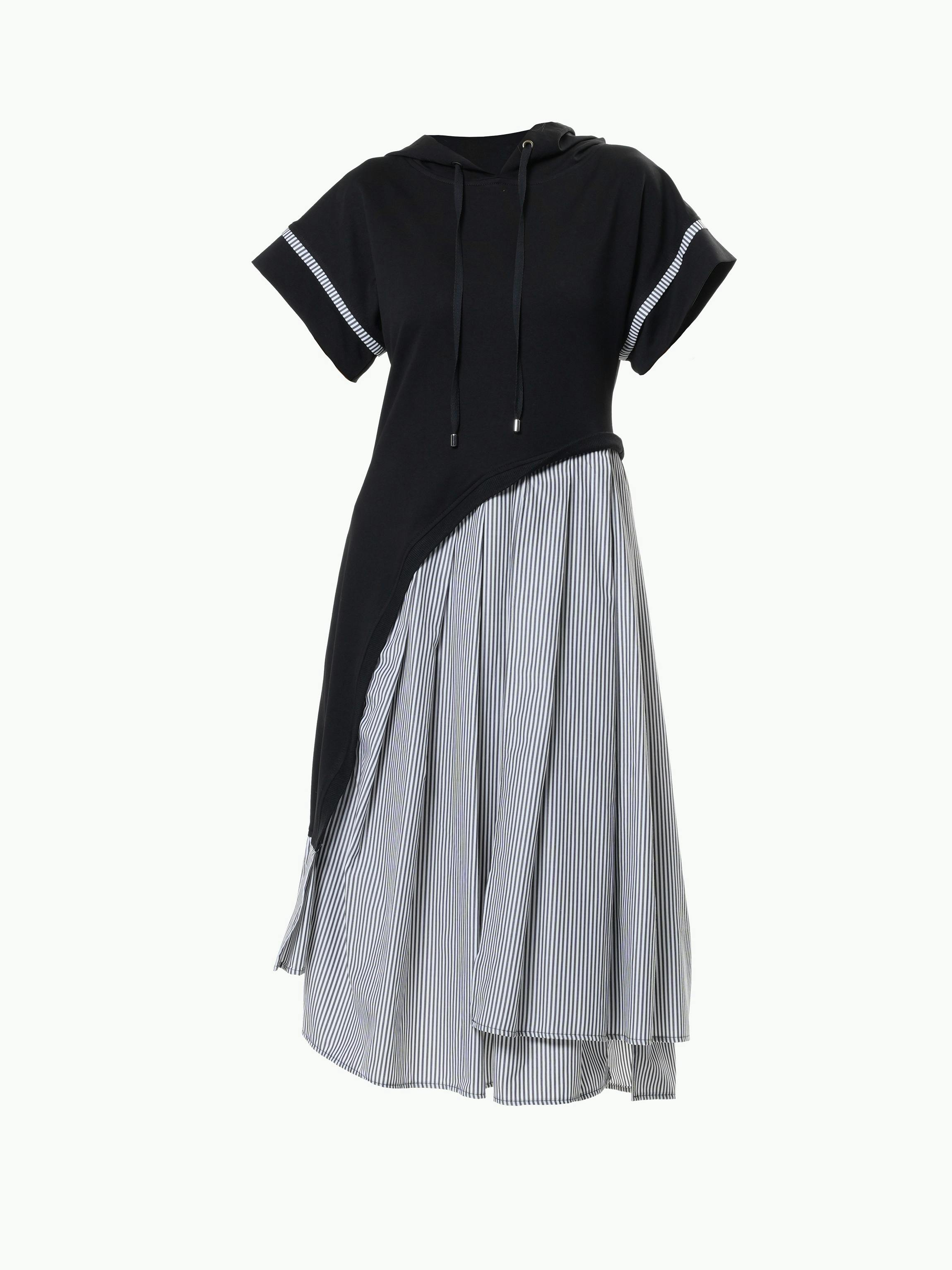 Thumbnail preview #3 for Asymmetric Hooded Dress With Short Sleeves 