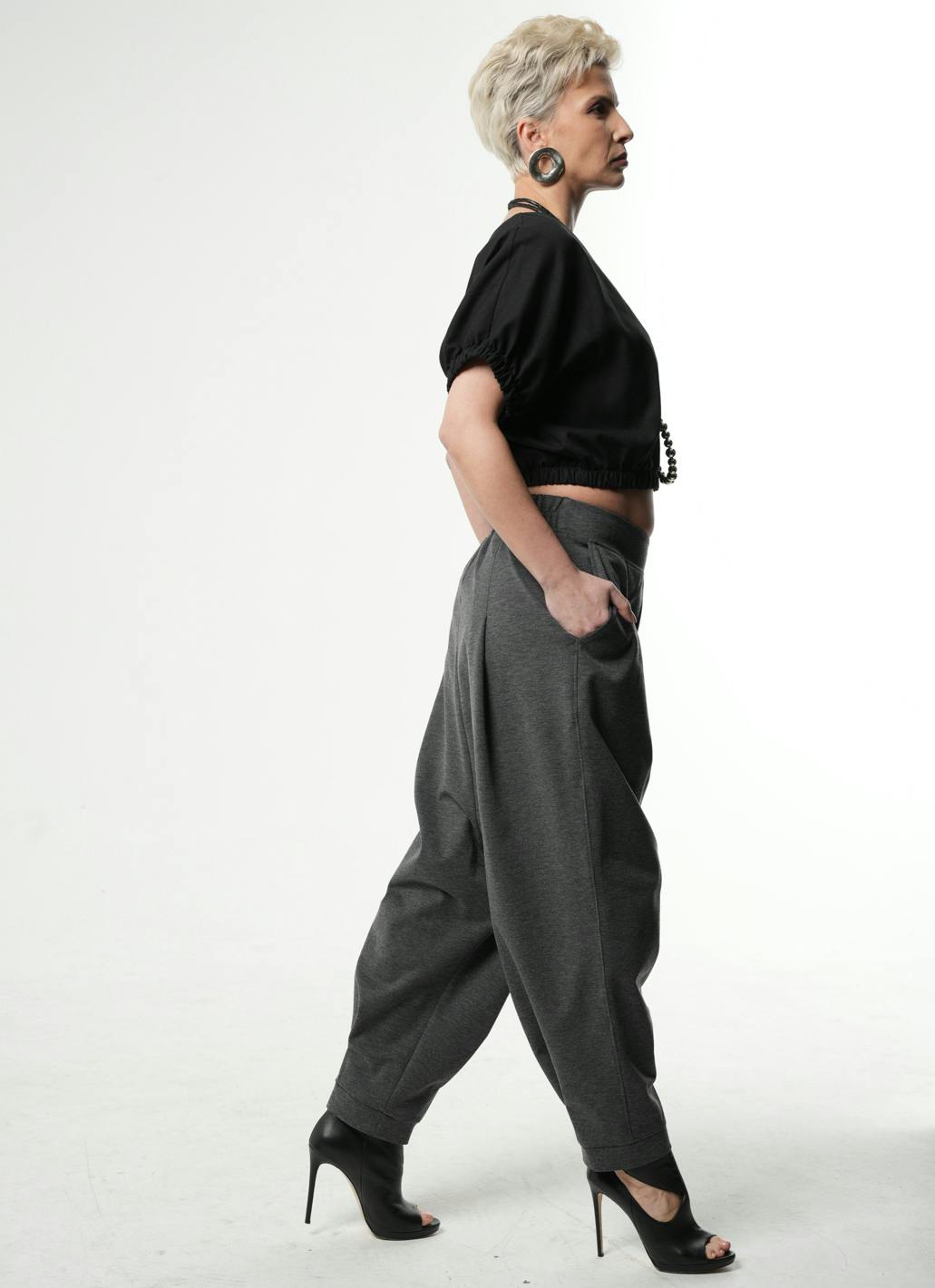 Thumbnail preview #3 for Casual Drop-Crotch Gray Pants