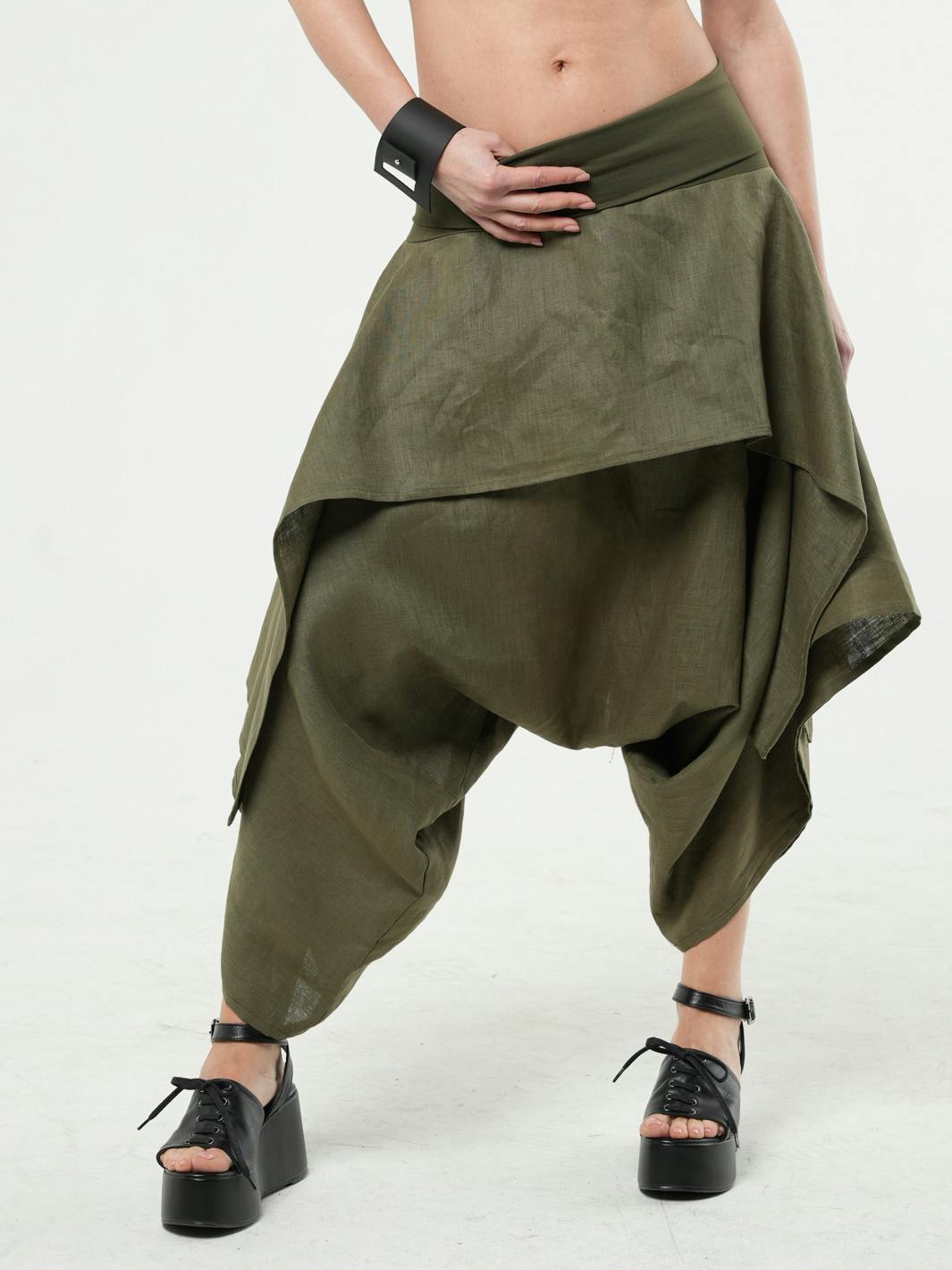 Thumbnail preview #3 for Linen Skirt Pants With Elastic Waist