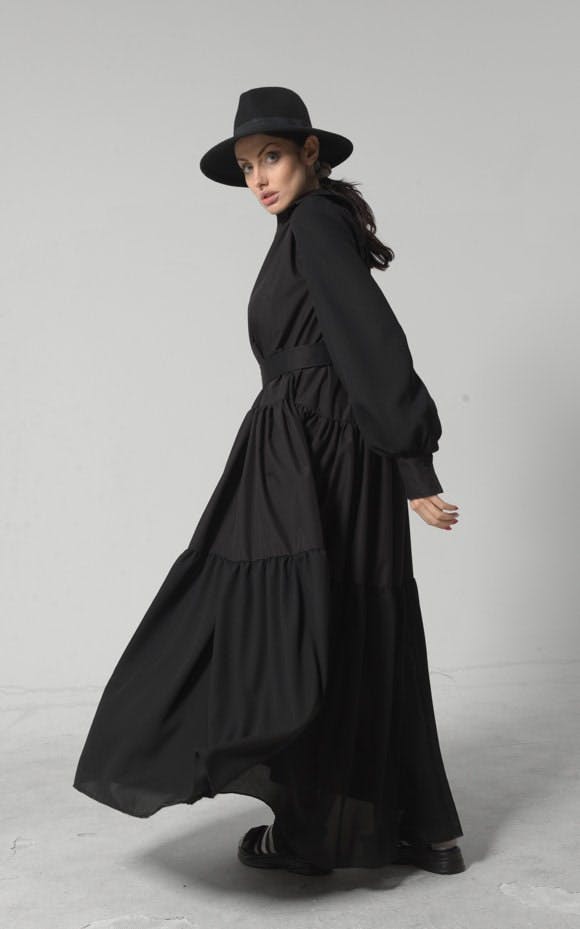 Thumbnail preview #0 for Longsleeve Bohemian Maxi Dress In Black 