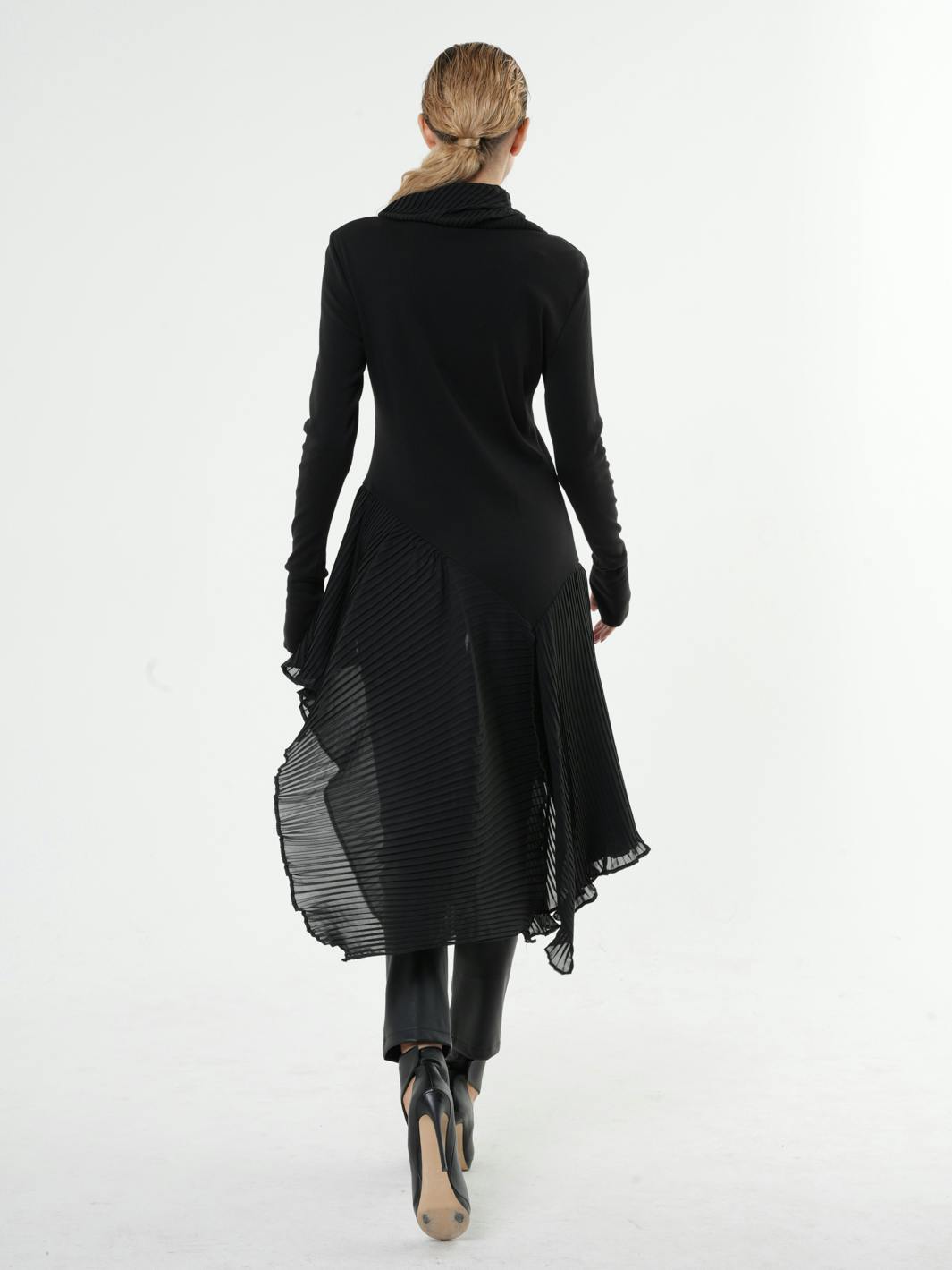 Thumbnail preview #5 for Turtleneck Black Tunic With Pleated Choffon Layer