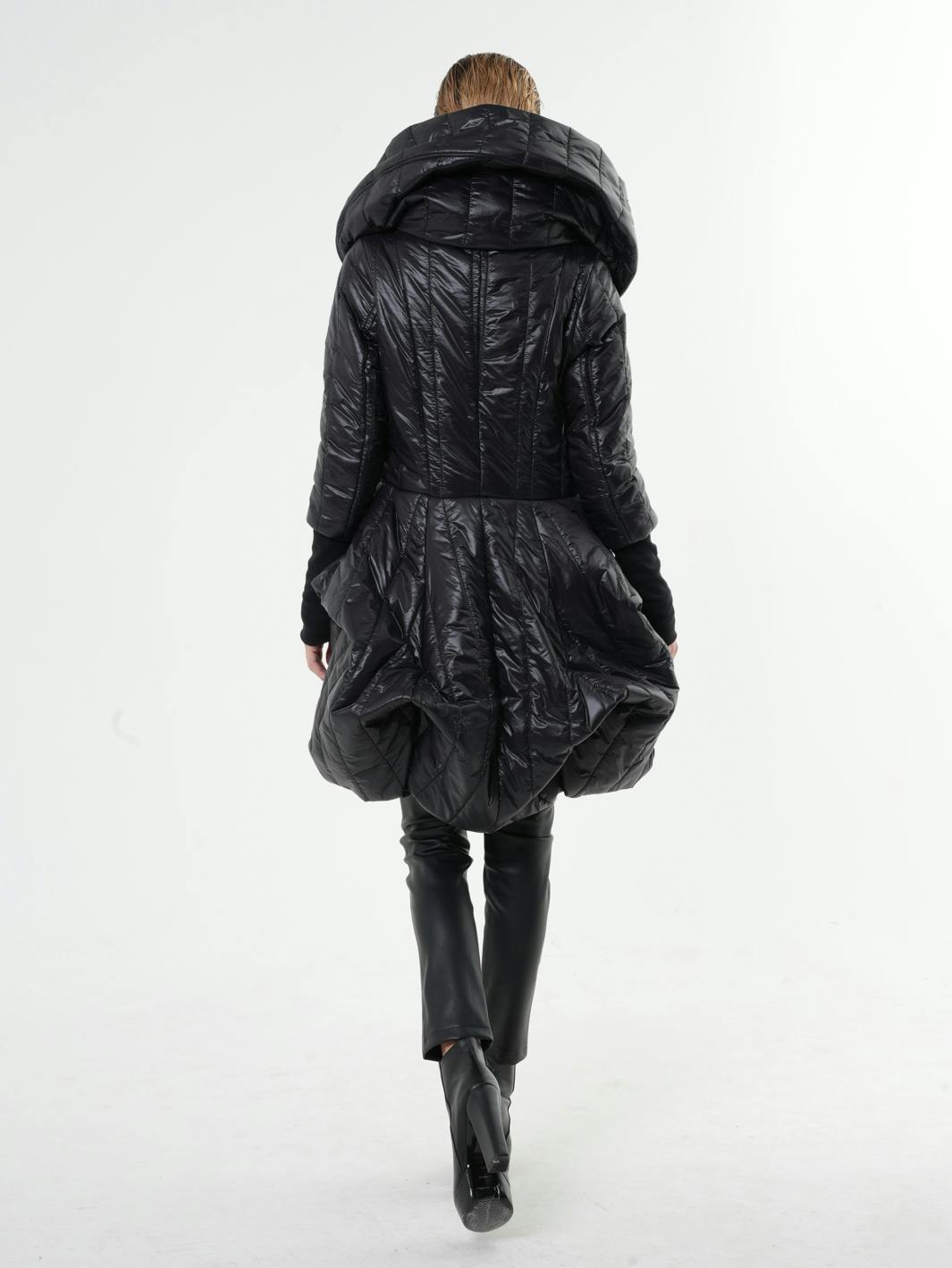 Thumbnail preview #2 for Black Puffer Coat With Large Collar