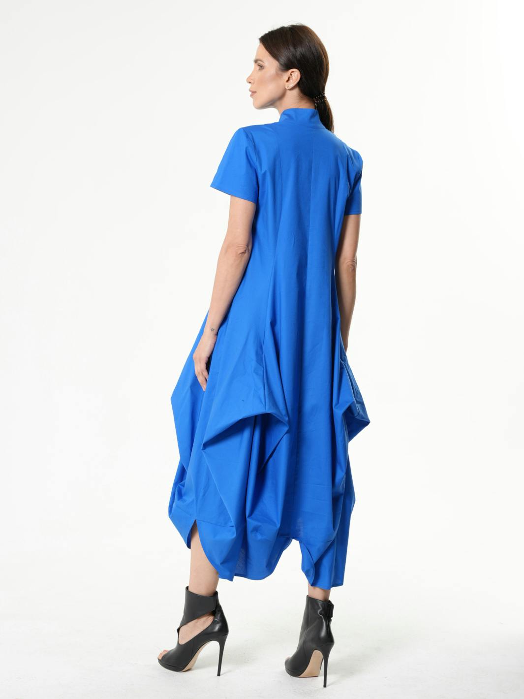 Thumbnail preview #1 for Asymmetric Collared Dress With Short Sleeves 