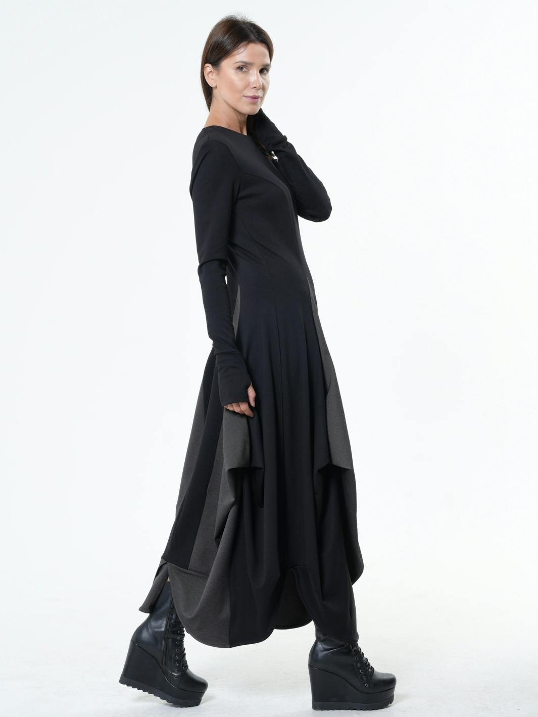 Thumbnail preview #8 for Long Dress With Draping and Thumbhole Sleeves