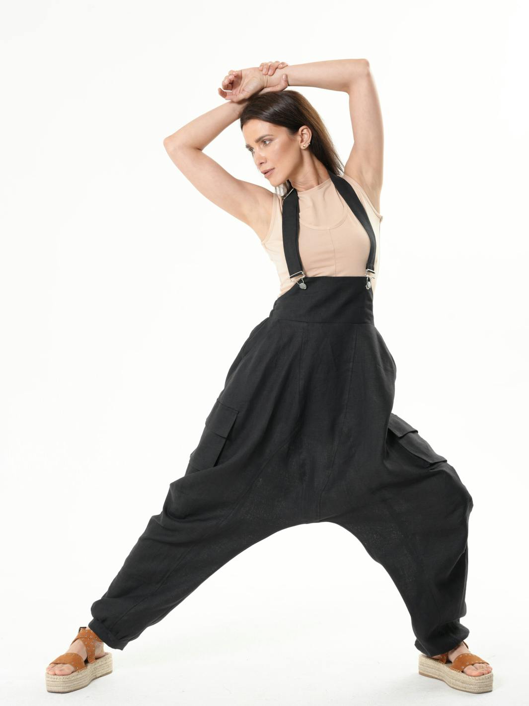 Thumbnail preview #4 for Oversize Linen Jumpsuit In Black 