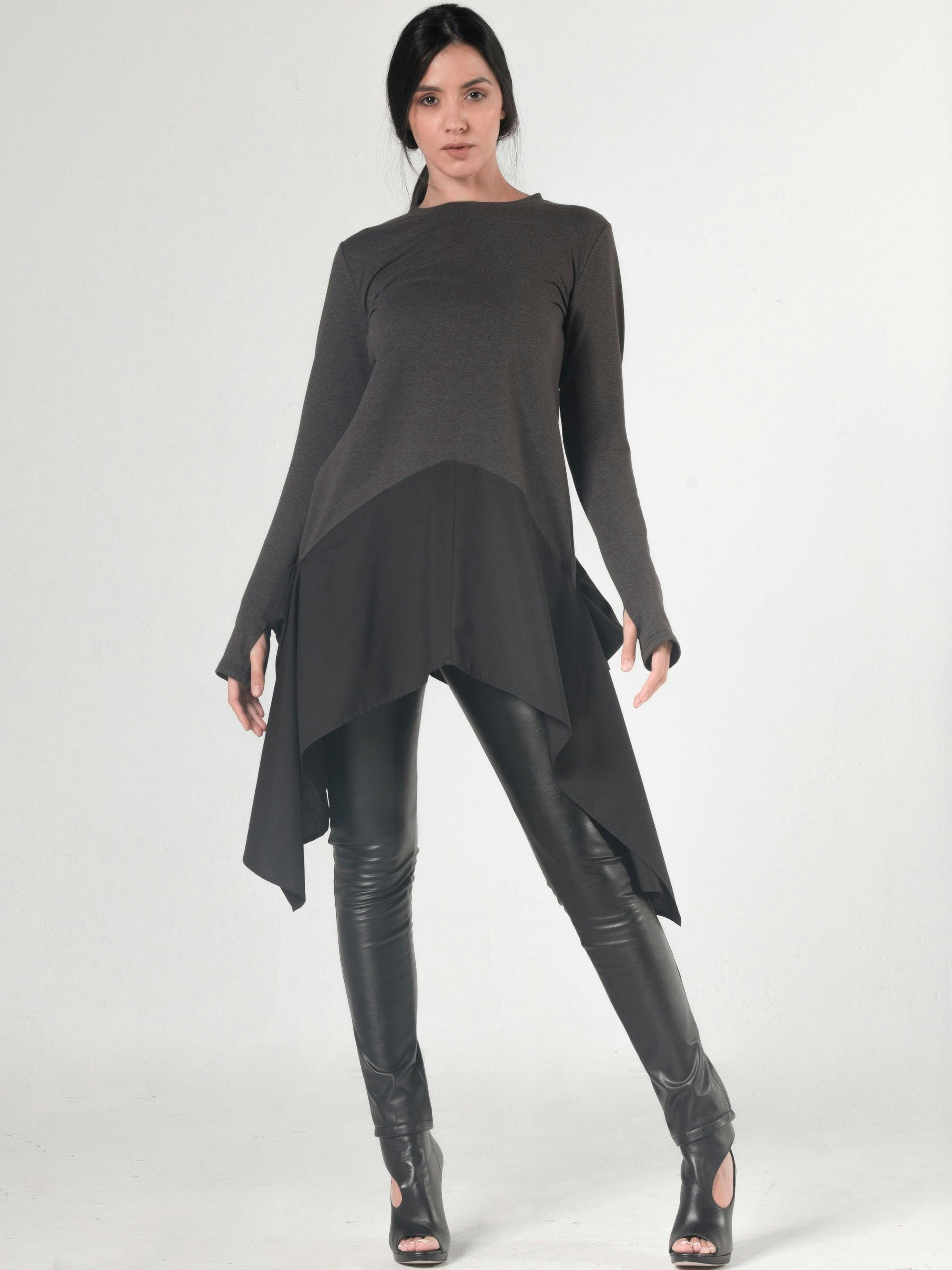 Thumbnail preview #0 for Asymmetric Dark Grey Tunic With Chiffon 