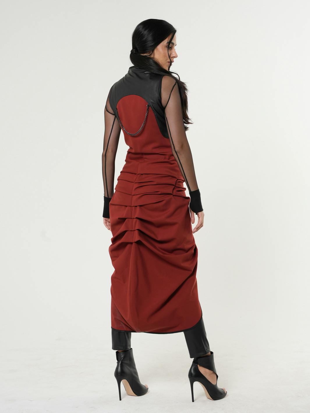 Thumbnail preview #4 for Sleeveless Long Vest With Leather Accent