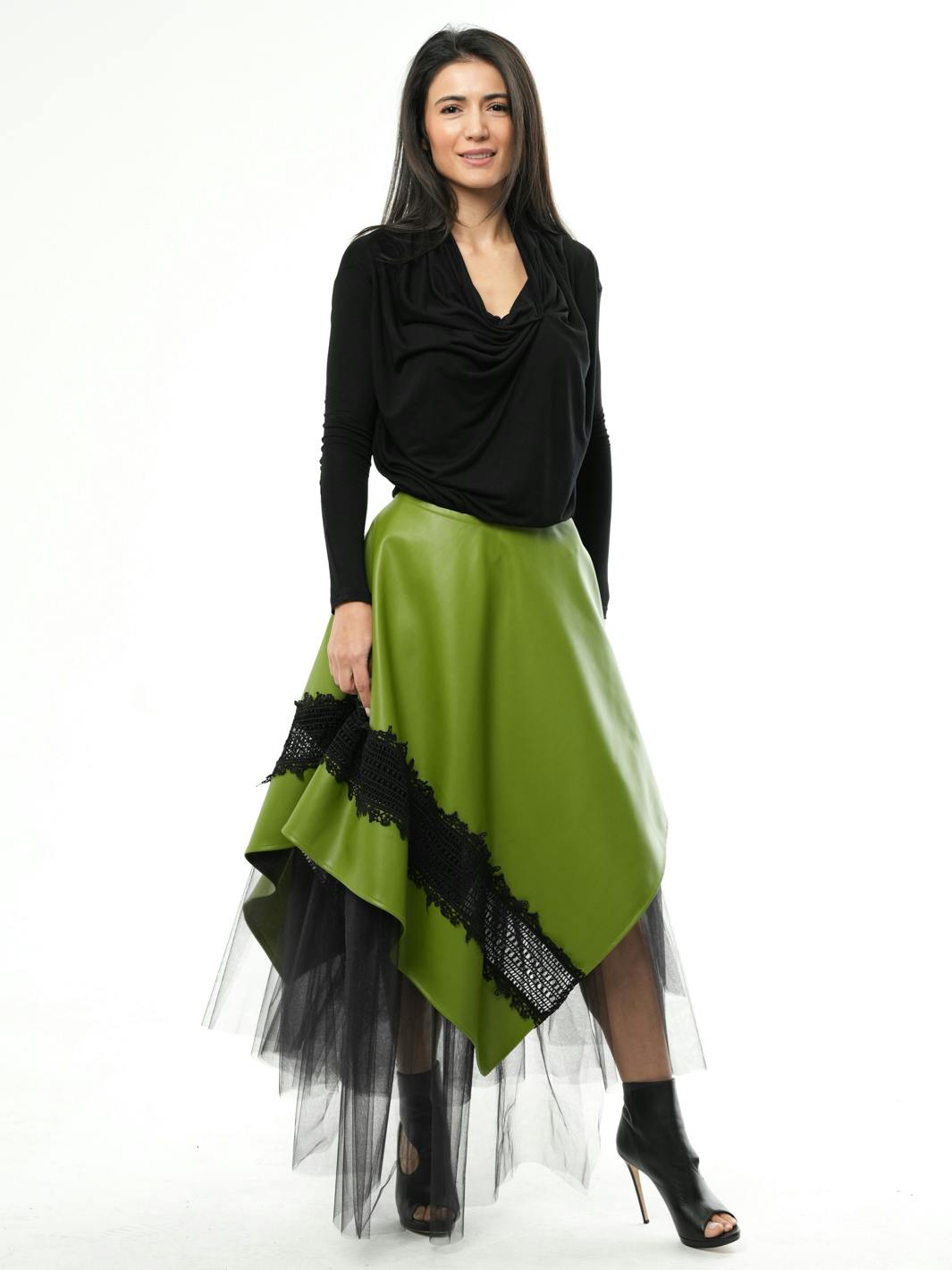 Thumbnail preview #1 for Vegan Leather Skirt With Tulle and Lace 