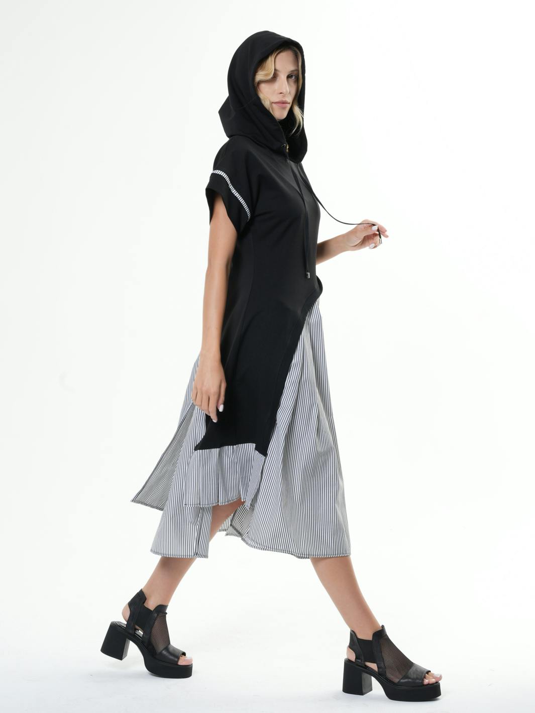 Thumbnail preview #4 for Asymmetric Hooded Dress With Short Sleeves 