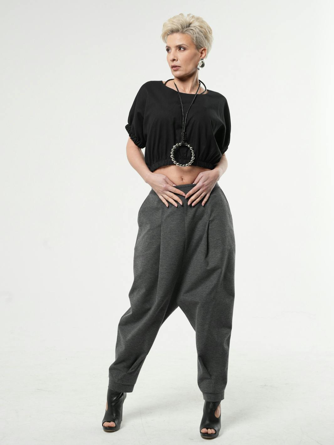 Thumbnail preview #4 for Casual Drop-Crotch Gray Pants