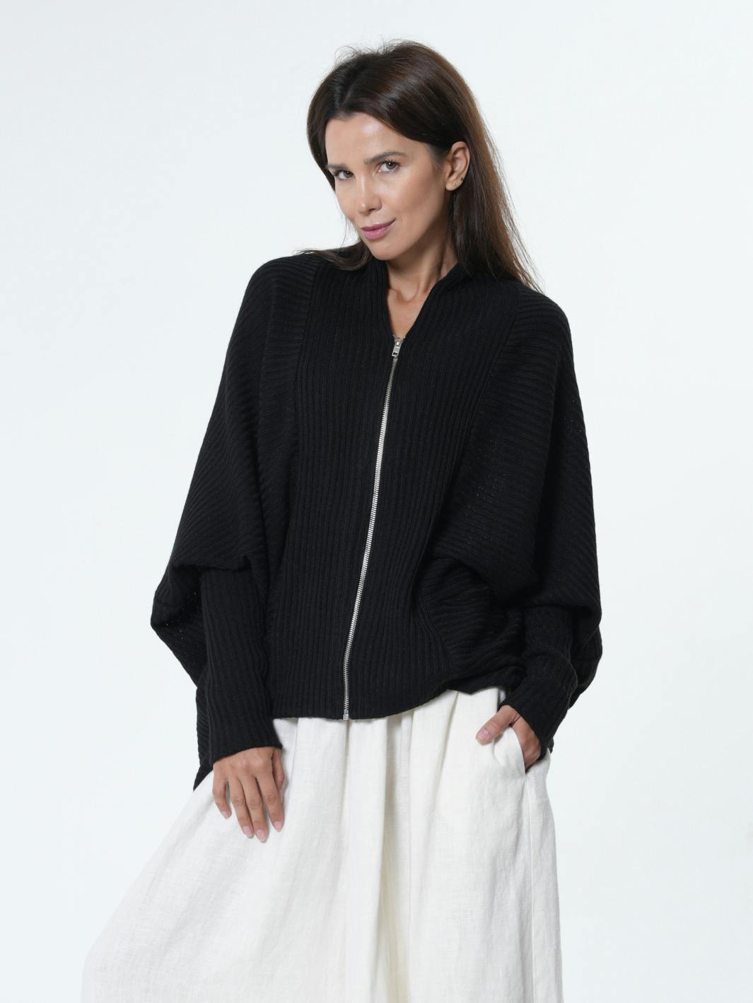 Thumbnail preview #8 for Extravagant Cardigan With Front Zipper In Black