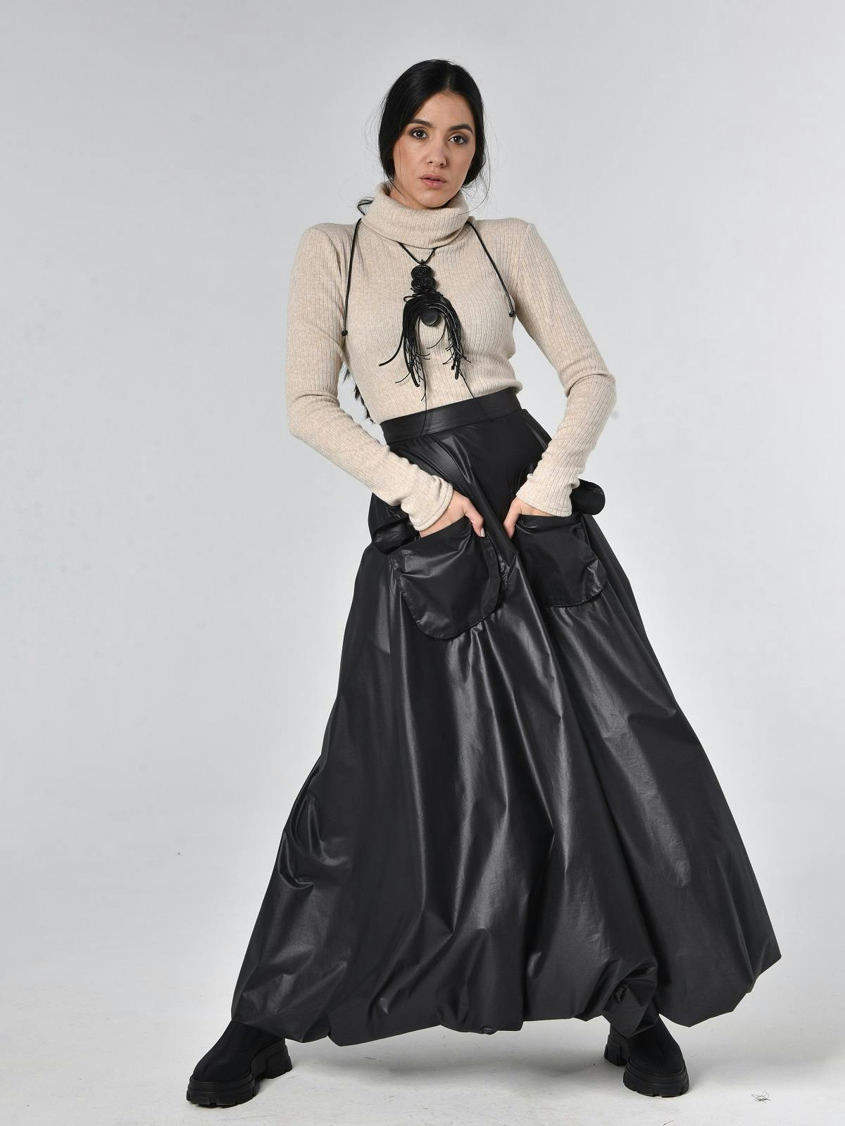 Thumbnail preview #0 for Maxi A-Line Skirt With Front Pockets