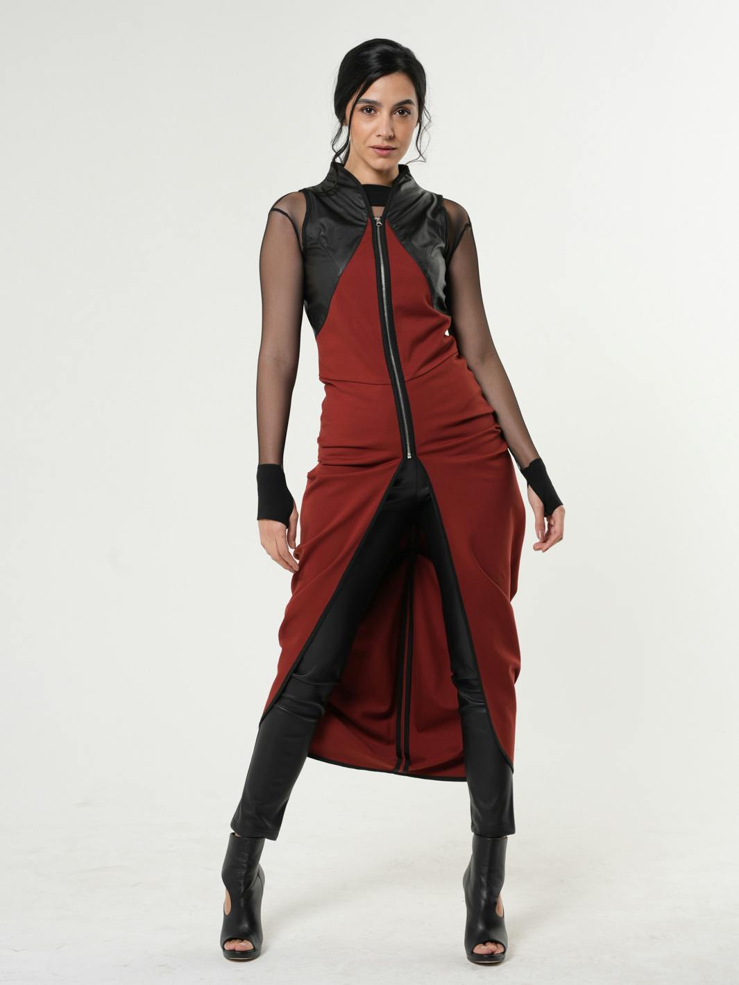 Thumbnail preview #0 for Sleeveless Long Vest With Leather Accent