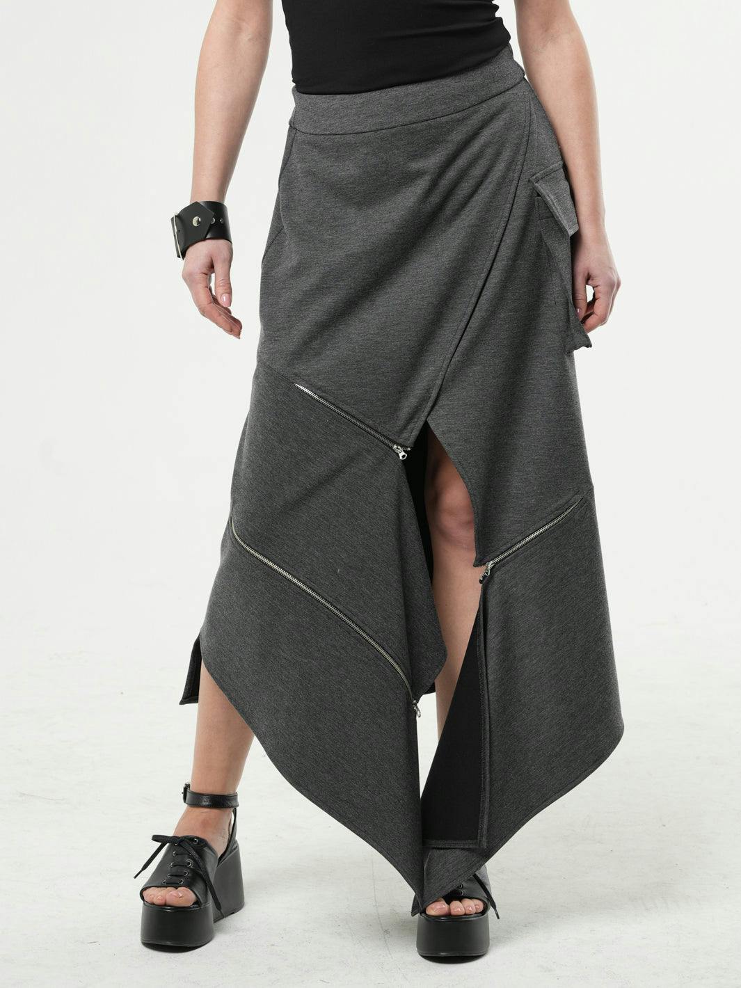 Thumbnail preview #8 for Asymmetric  Long Skirt with Zippers