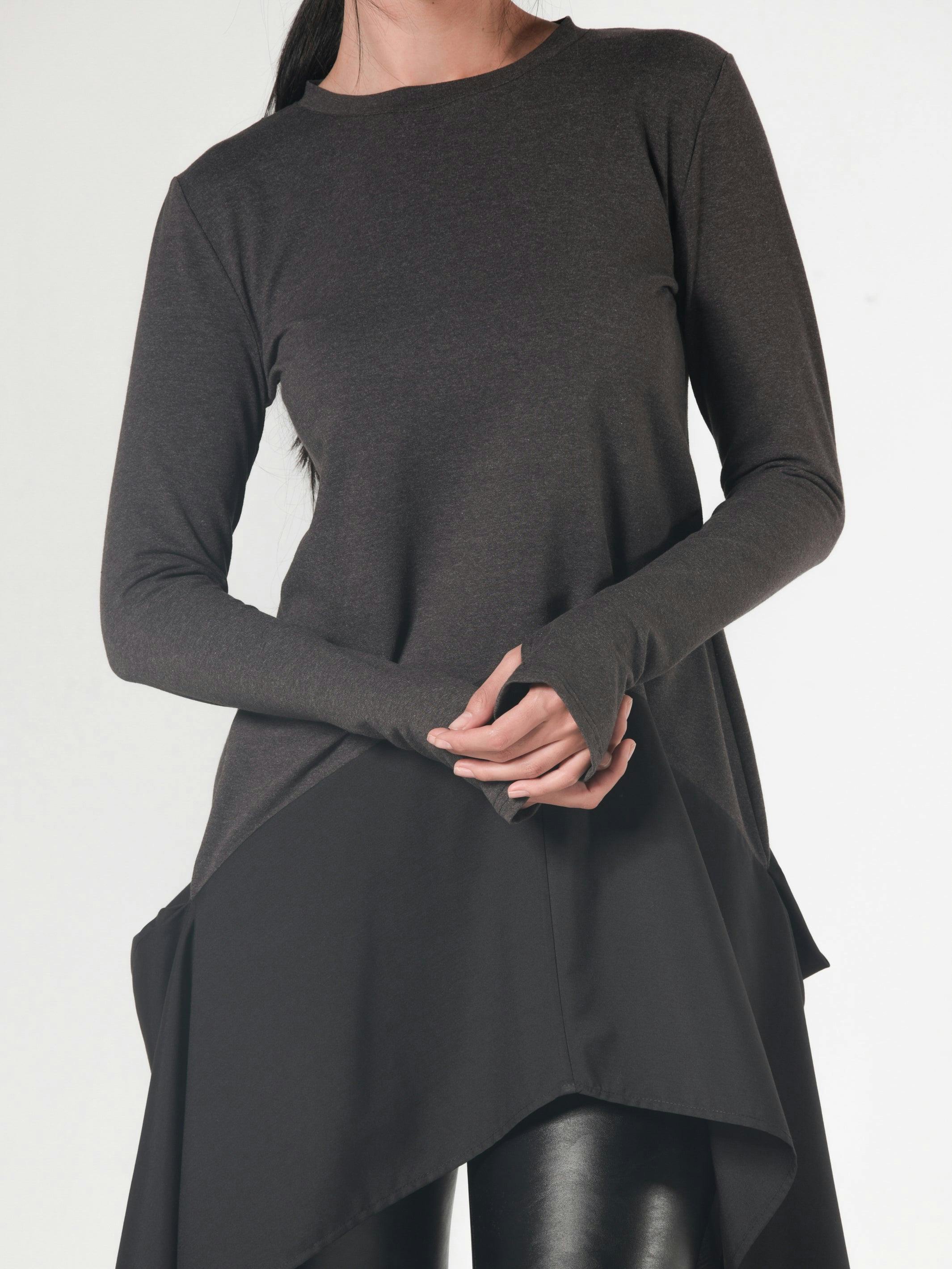 Thumbnail preview #3 for Asymmetric Dark Grey Tunic With Chiffon 