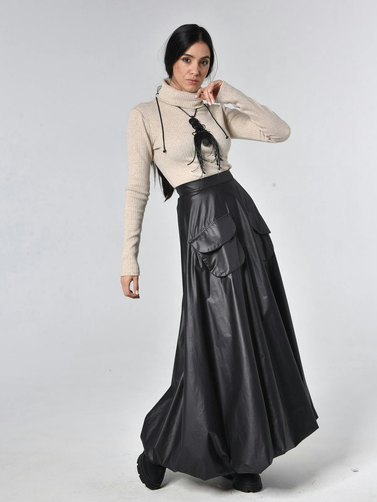 Thumbnail preview #6 for Maxi A-Line Skirt With Front Pockets