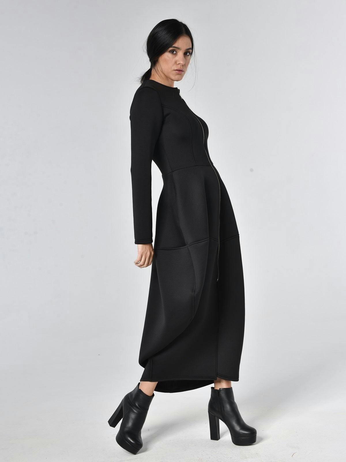 Thumbnail preview #1 for Long Zipper Neoprene Dress In Black