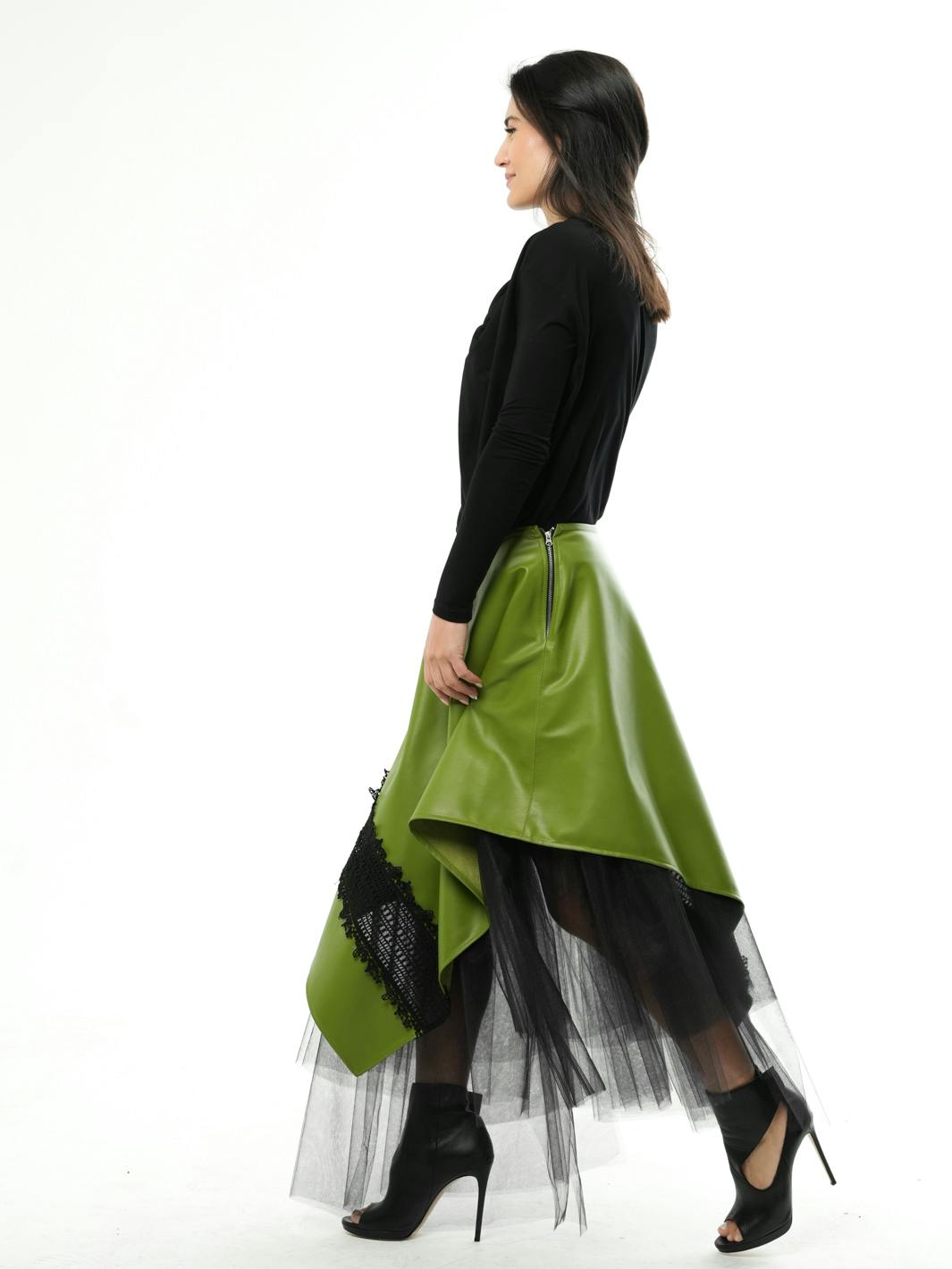 Thumbnail preview #8 for Vegan Leather Skirt With Tulle and Lace 