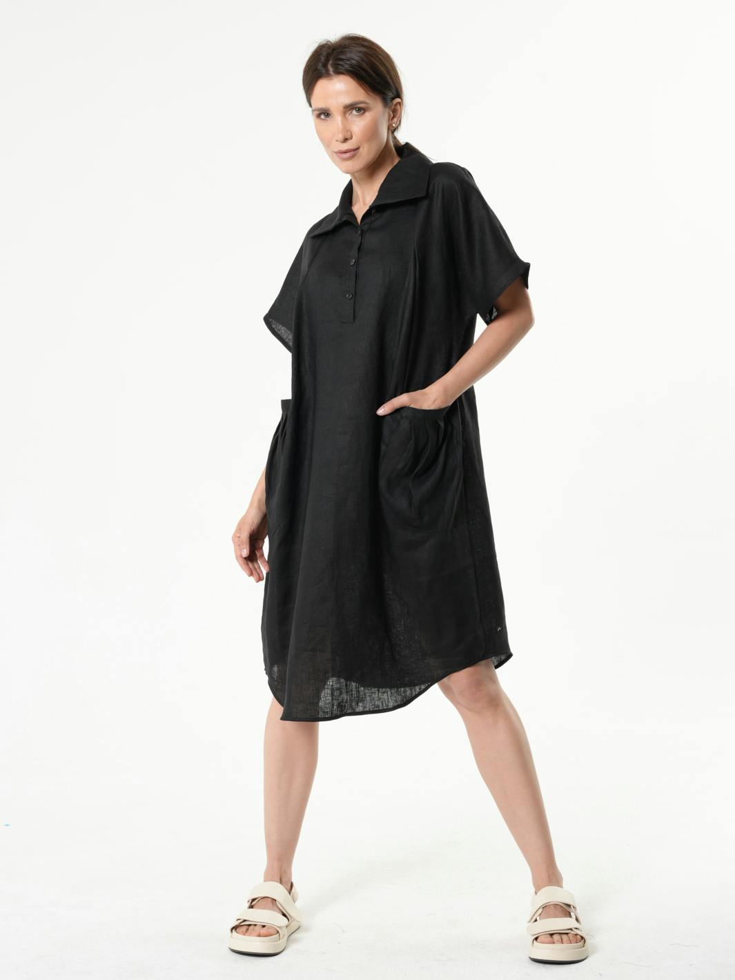 Thumbnail preview #3 for Midi Linen Dress With Side Pockets