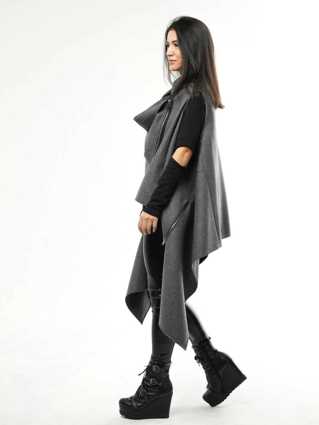 Thumbnail preview #5 for Asymmetric Sleeveless Vest In Gray