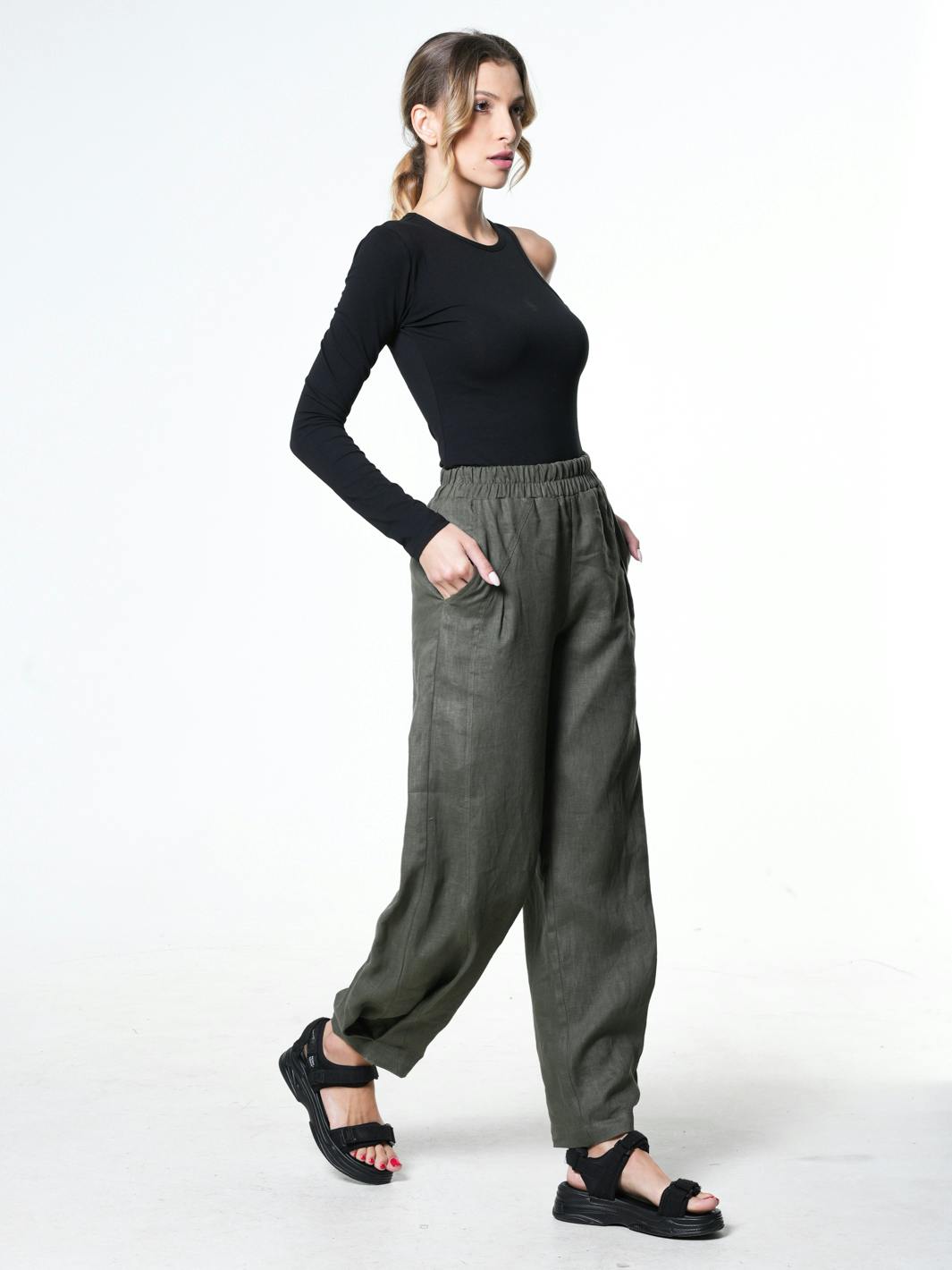 Thumbnail preview #1 for Wide-Leg Linen Pants With Pockets