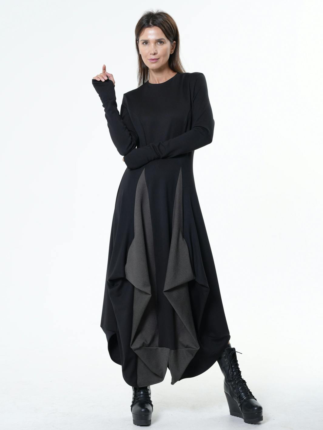 Thumbnail preview #9 for Long Dress With Draping and Thumbhole Sleeves