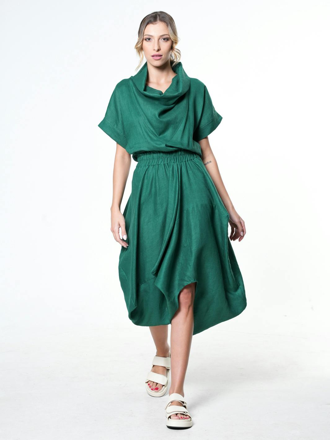 Thumbnail preview #1 for Cowl Neck Linen Dress 