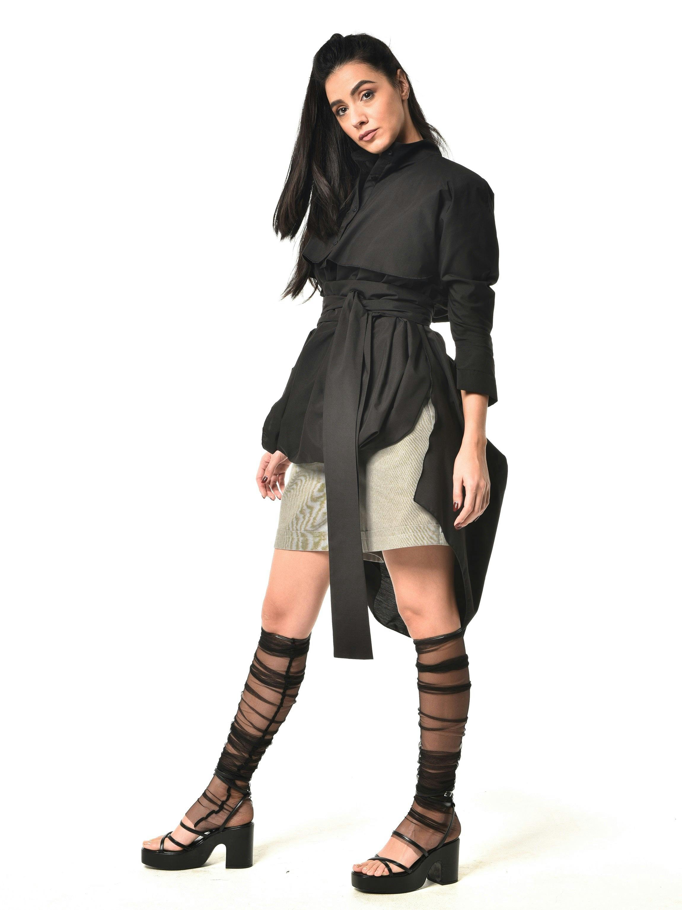 Thumbnail preview #4 for Extravagant Belted Long Cotton Shirt 