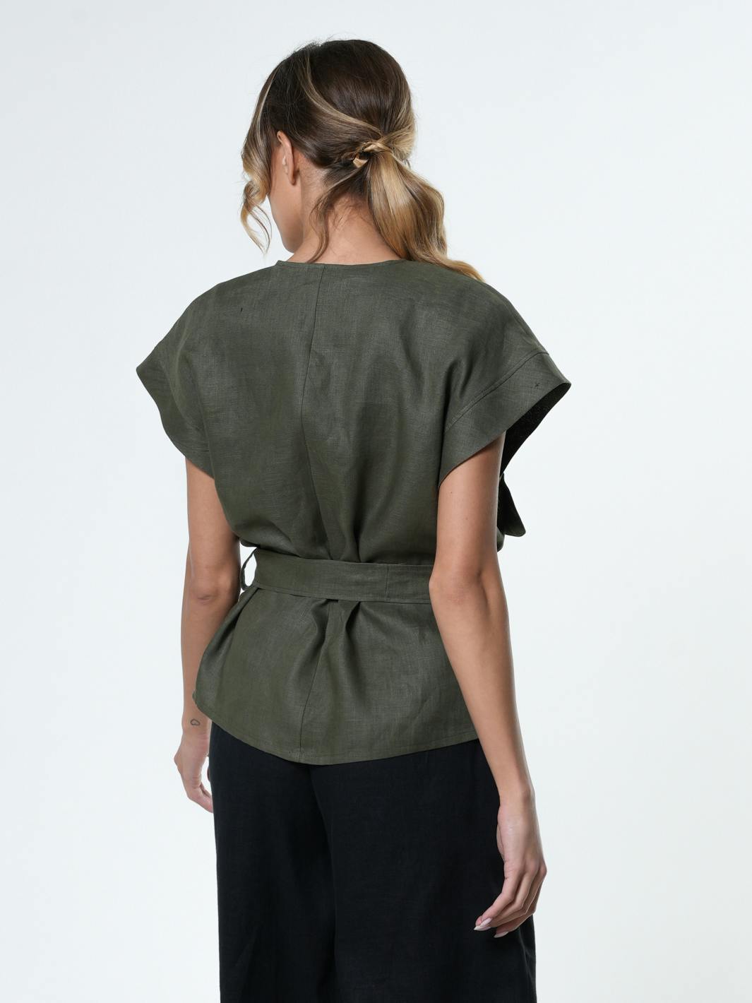 Thumbnail preview #1 for Belted Linen Wrap Top