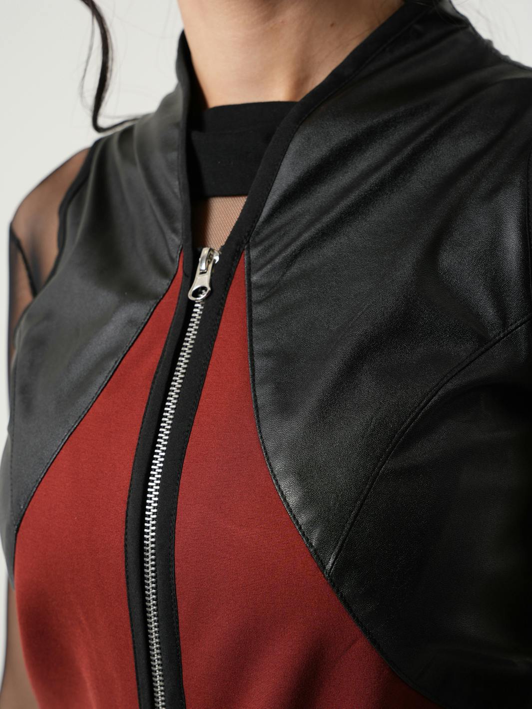 Thumbnail preview #5 for Sleeveless Long Vest With Leather Accent