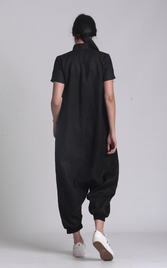 Thumbnail preview #6 for Buttoned Drop-Crotch Linen Jumpsuit