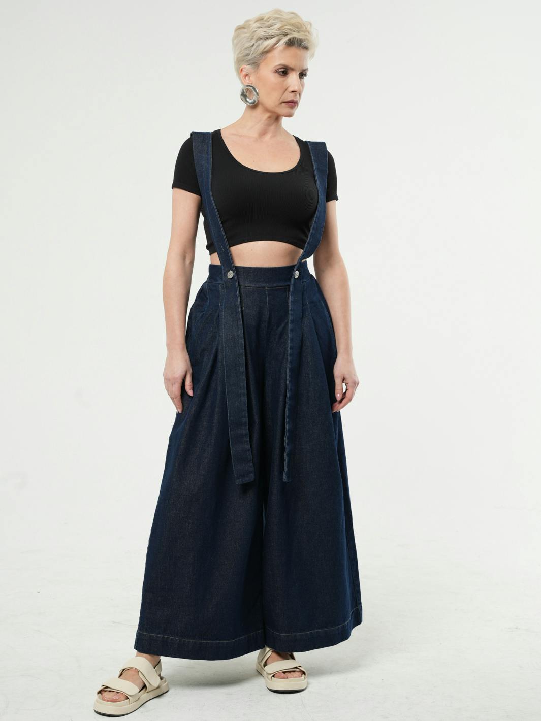 Thumbnail preview #3 for Full-length Wide-leg Dark Denim Pants