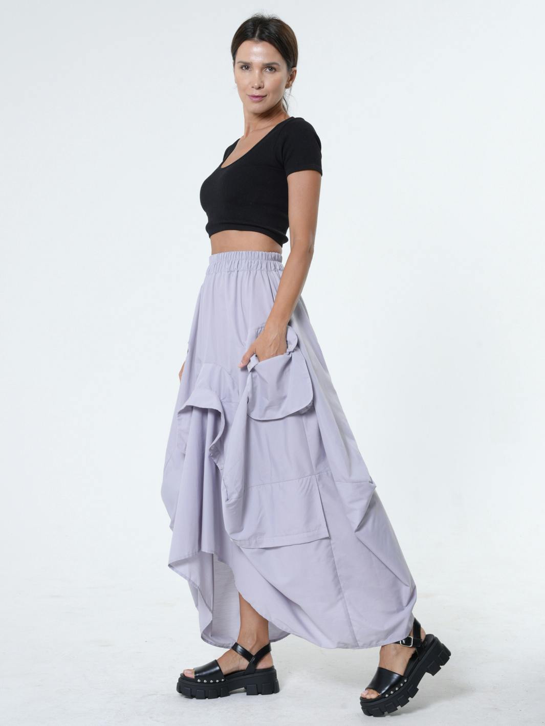 Thumbnail preview #3 for Maxi Skirt With Drapings In Gray