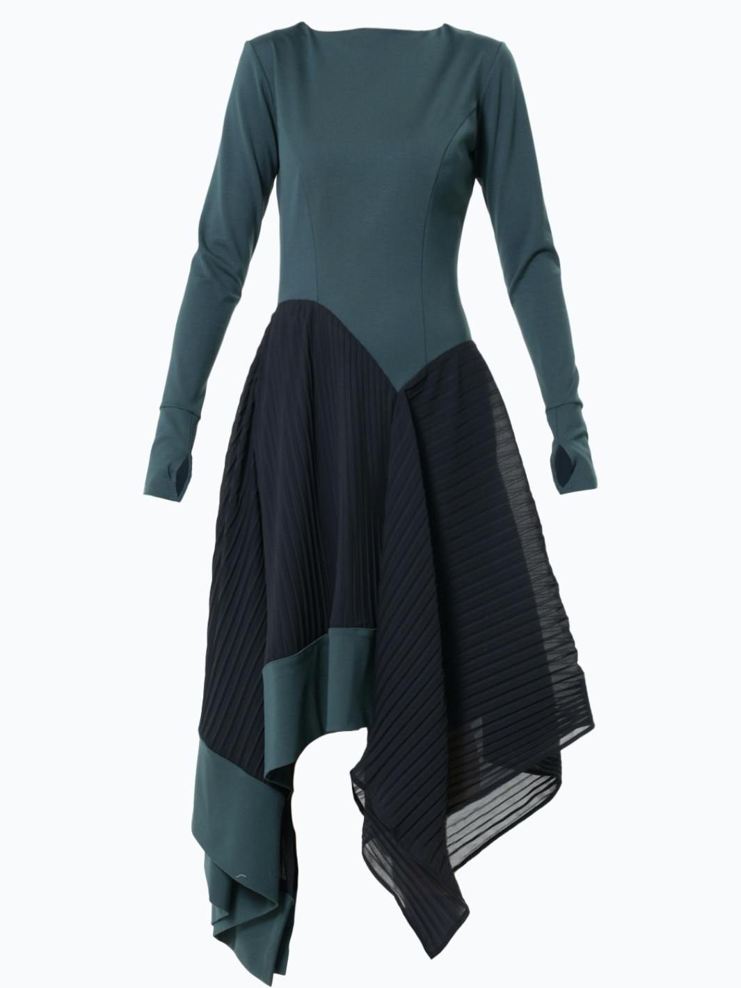 Thumbnail preview #7 for Asymmetric Dress In Petrol With Pleated Chiffon Layer 