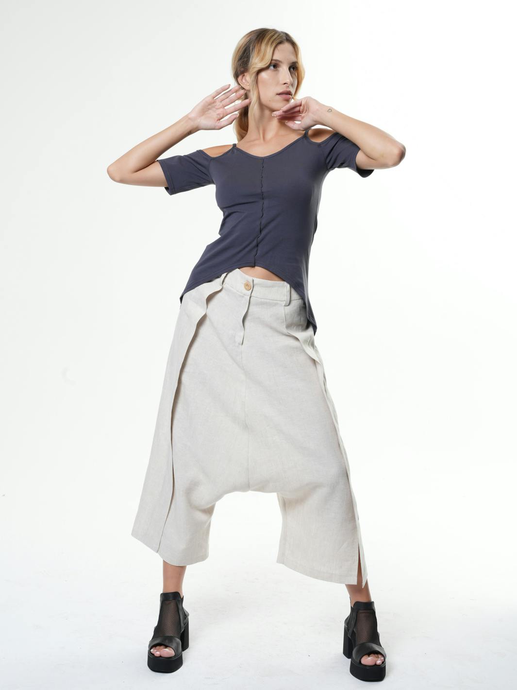 Thumbnail preview #2 for Belted Linen Harem Pants