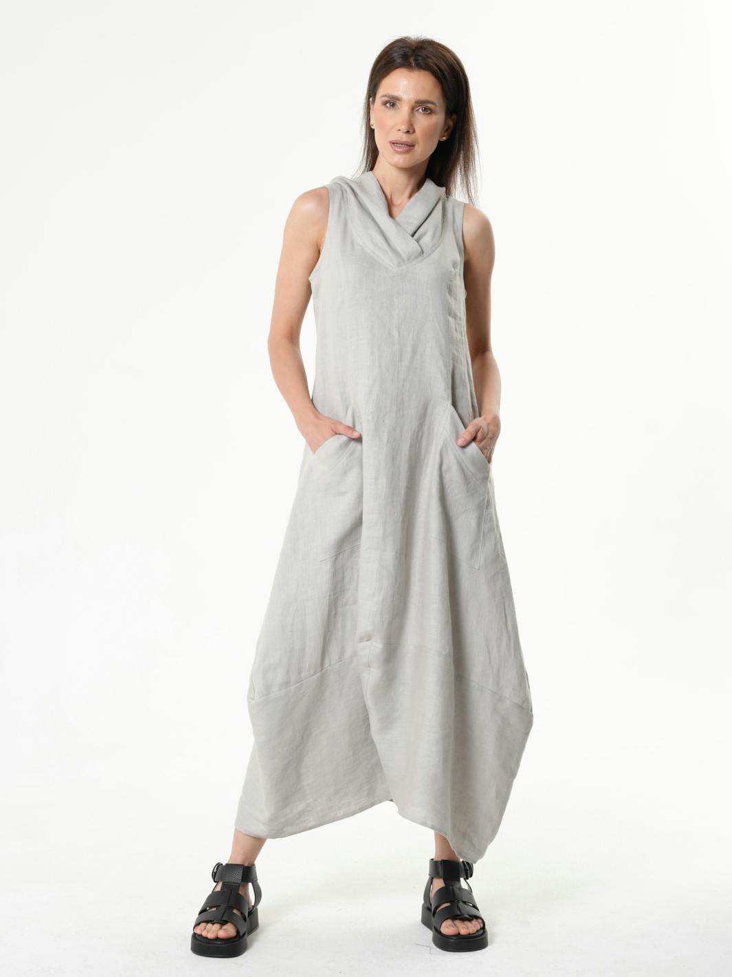 Thumbnail preview #4 for Long Linen Hooded Dress