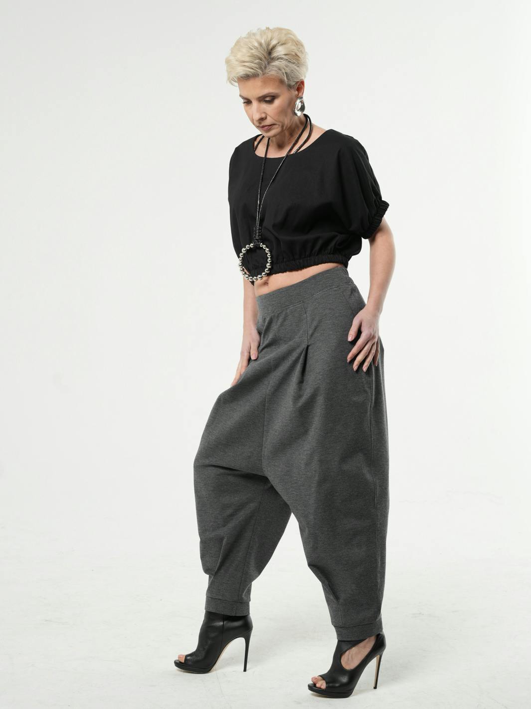 Thumbnail preview #2 for Casual Drop-Crotch Gray Pants